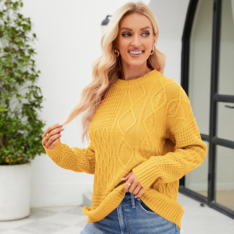 Pull Décontracté Col Rond Motif Torsadé