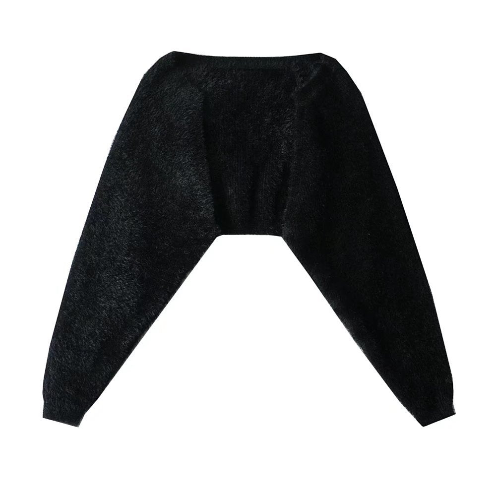 Blouse Pull à Manches Longues en Fausse Fourrure