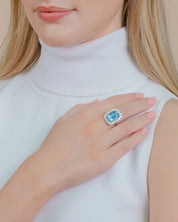 Aquamarine &amp; Diamond Halo Ring