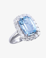 Aquamarine &amp; Diamond Halo Ring