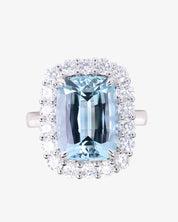 Aquamarine &amp; Diamond Halo Ring