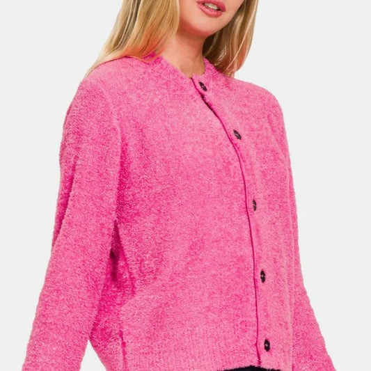 Cardigan Tricoté à Boutons et Manches Longues Zenana pour Femme