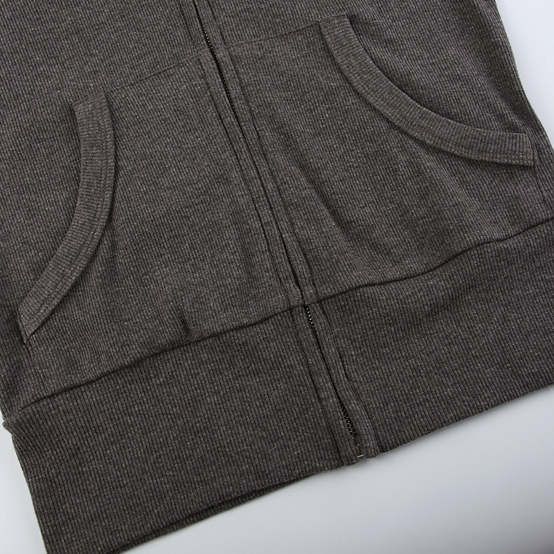 Cardigan Court à Capuche Gris pour Femme avec Fermeture Éclair