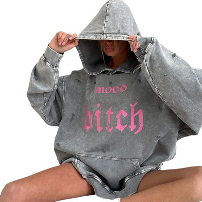 Hoodie Décontractée Femme Effet Délavé avec Imprimé Abstrait