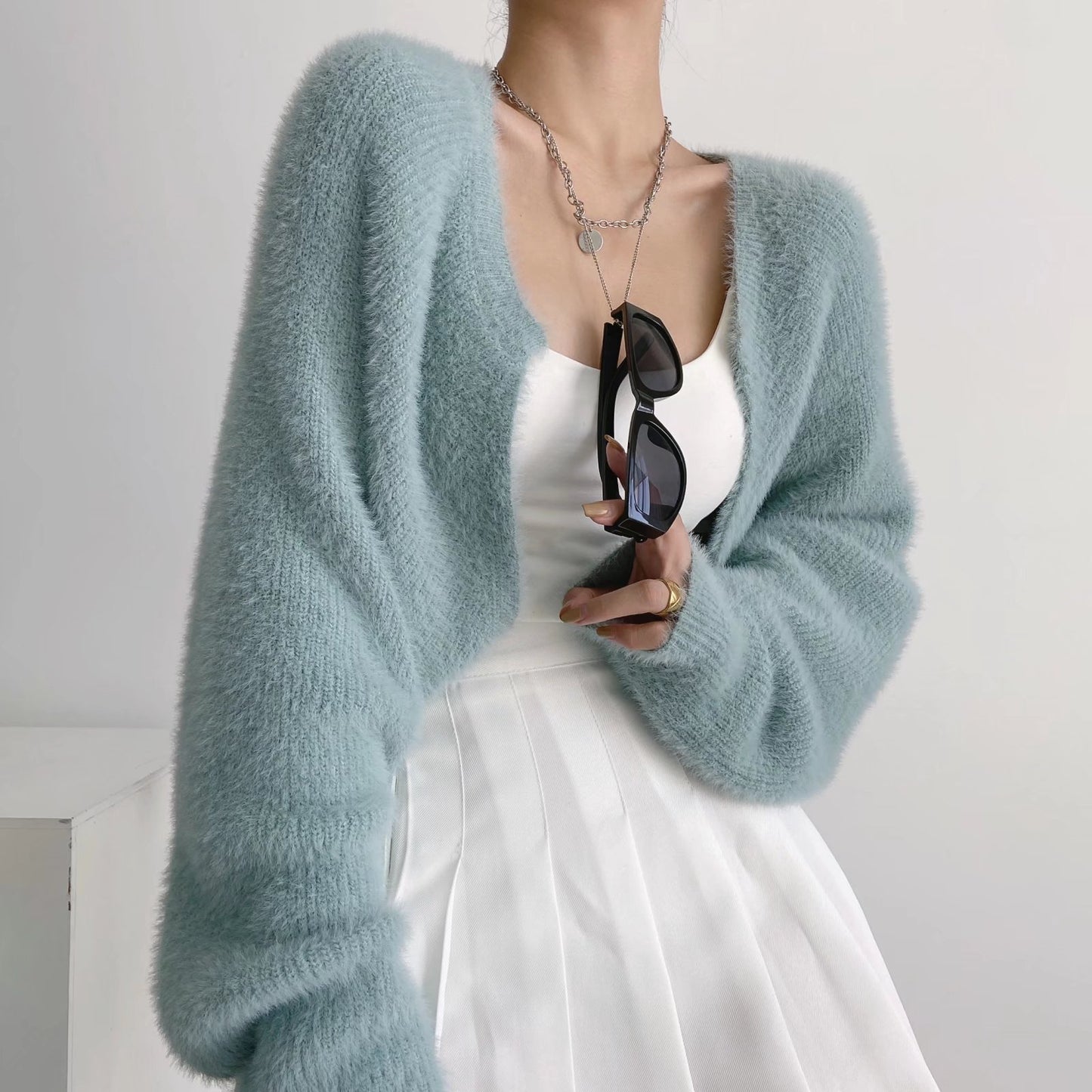 Blouse Pull à Manches Longues en Fausse Fourrure