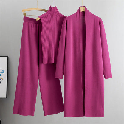Ensemble 3 Pièces Femme : Gilet, Cardigan Long et Pantalon Large