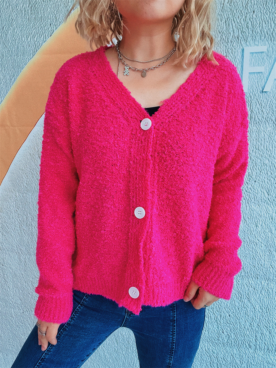 Cardigan Tricoté à Col V, Boutonné, à Manches Longues et en Tissu Seersucker pour Femme - Couleur Unie