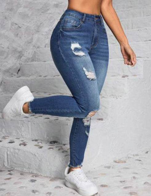 Blue Ripped Pants For Women | Casual 0