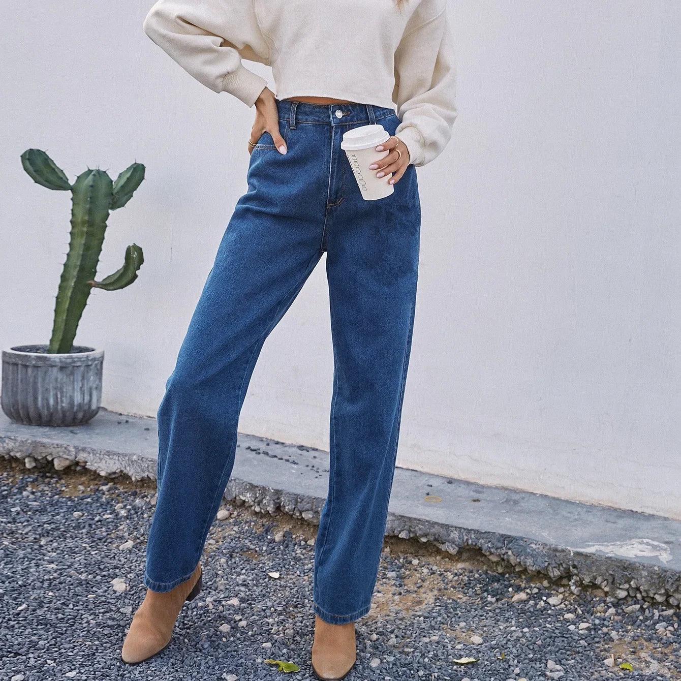 Casual mom jeans for women | Dark blue 1
