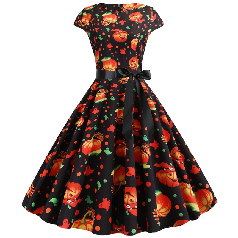 Cute Pumpkin Print Halloween Costume Dress | Midi 1