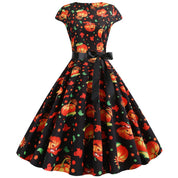 Cute Pumpkin Print Halloween Costume Dress | Midi 1