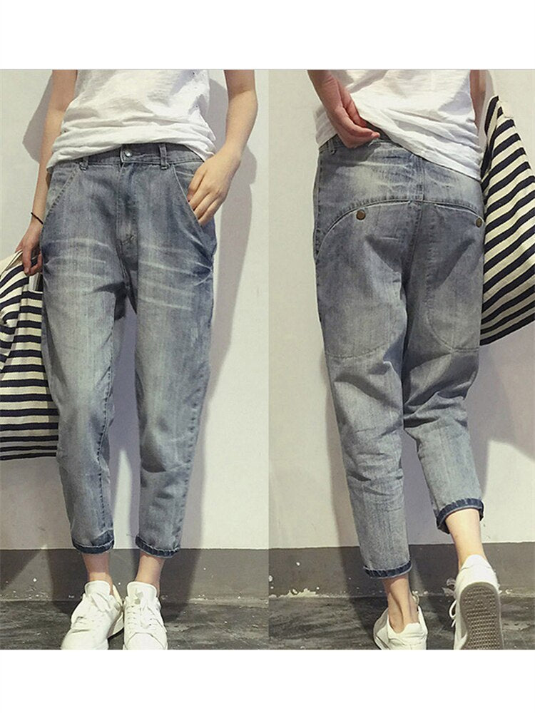 Grey Cropped Jeans for Women | Washed 1