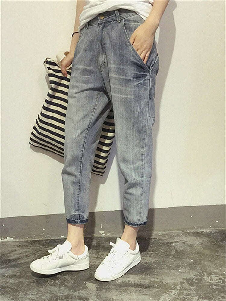 Grey Cropped Jeans for Women | Washed 2