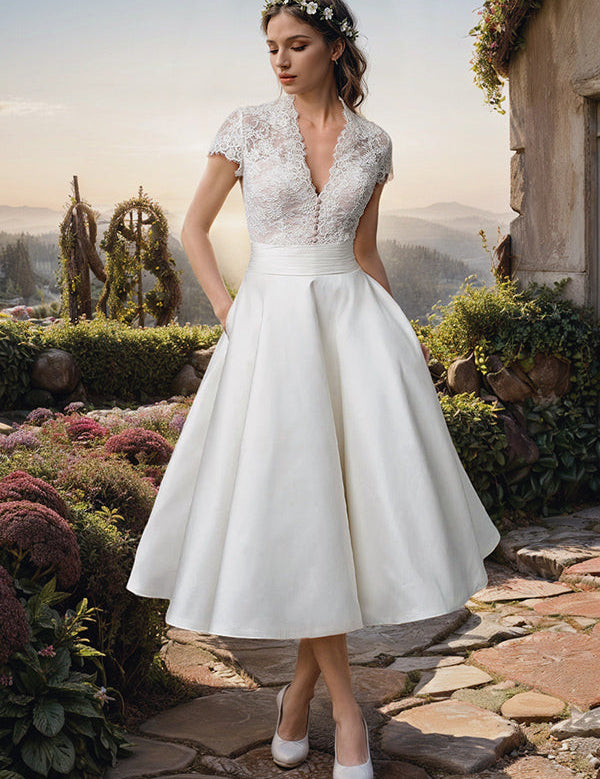 Women's V-neck wedding dress | Midi 0