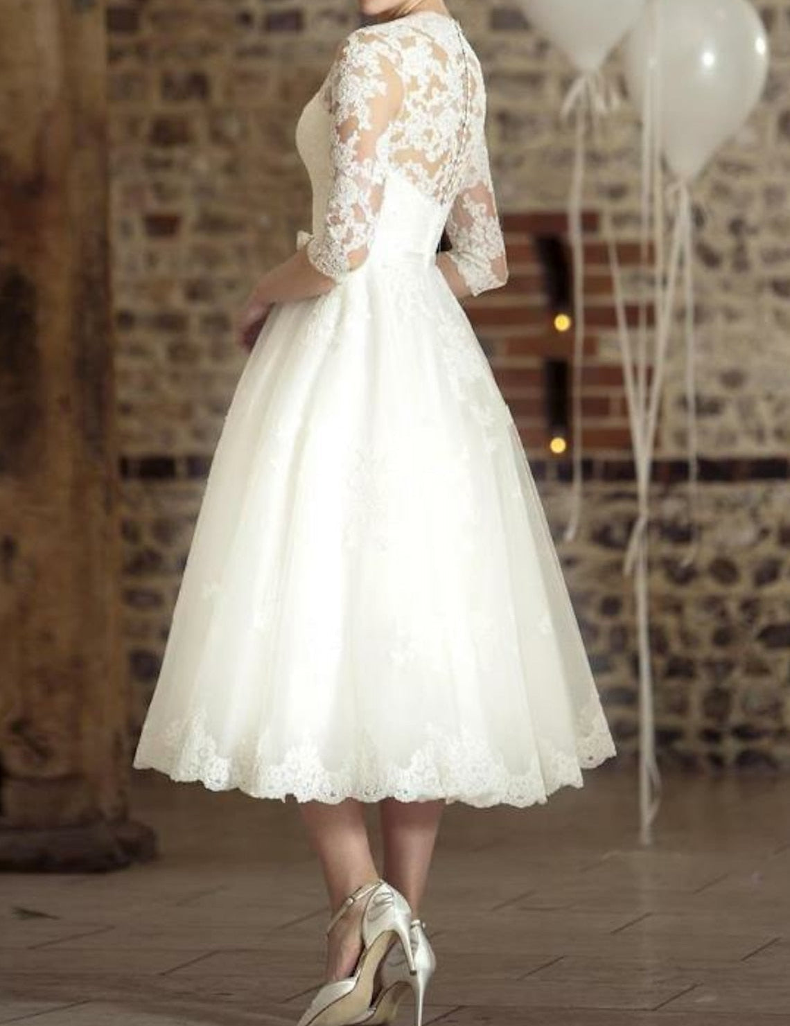 4 Sleeve Midi Wedding Dress 1