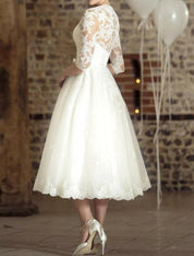 Women's Vintage 3/4 Sleeve Midi Wedding Dress 1