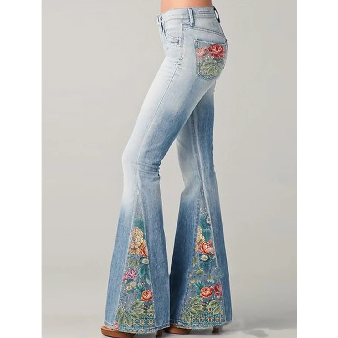 Women's Vintage Floral Embroidered Jeans | Flared 0