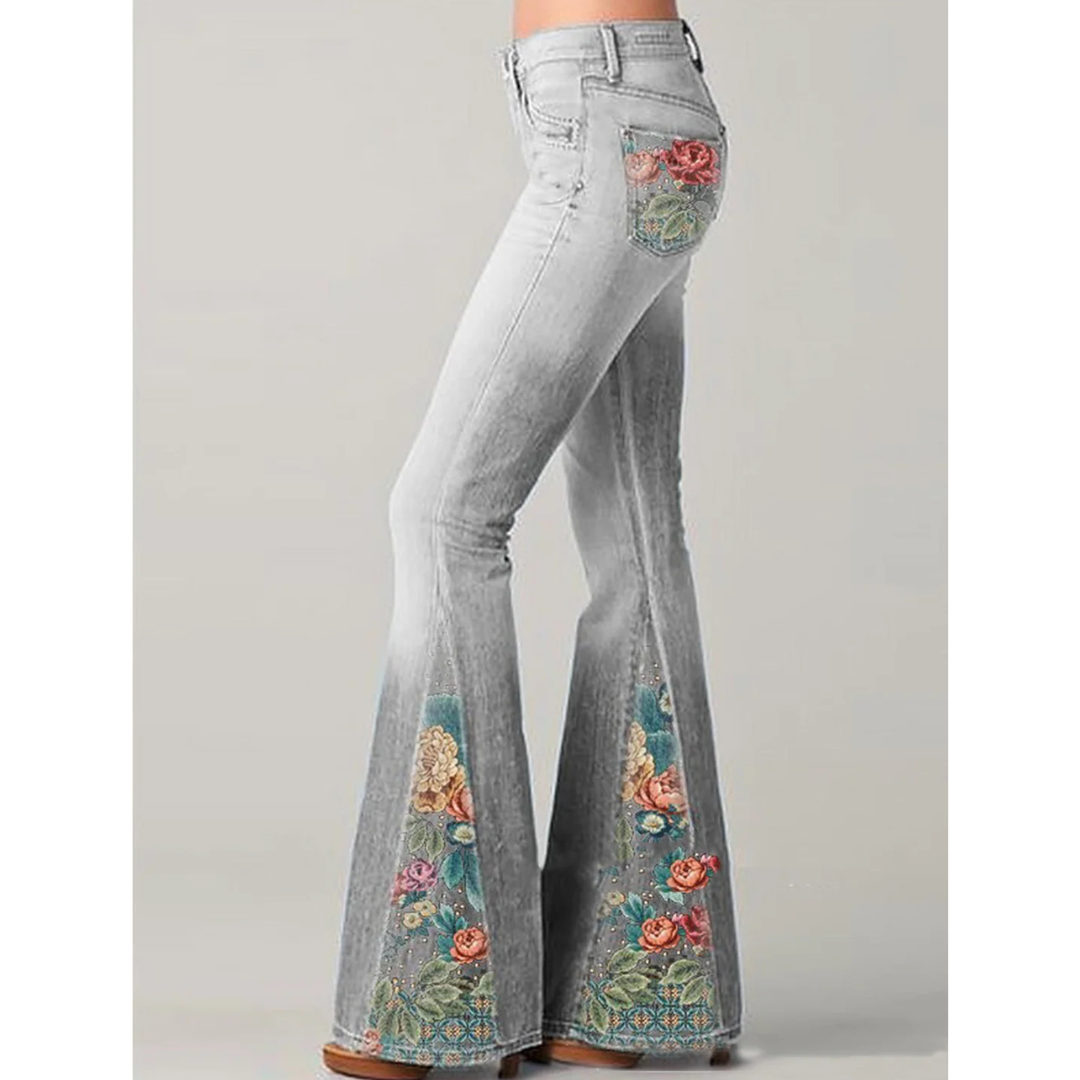 Women's Vintage Floral Embroidered Jeans | Flared 1