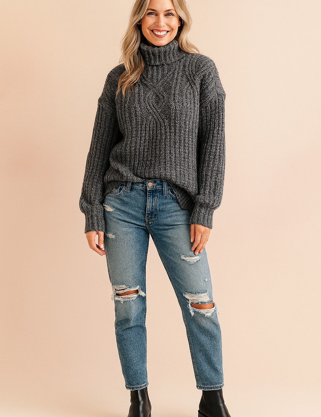 Zosia | Cable-knit turtleneck sweater with 3D texture 1