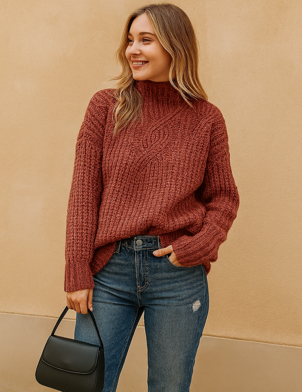 Zosia | Cable-knit turtleneck sweater with 3D texture 2