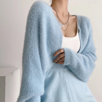 Blouse Pull à Manches Longues en Fausse Fourrure