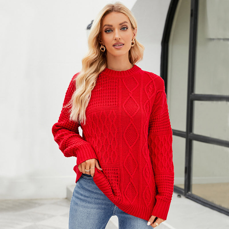Pull Décontracté Col Rond Motif Torsadé